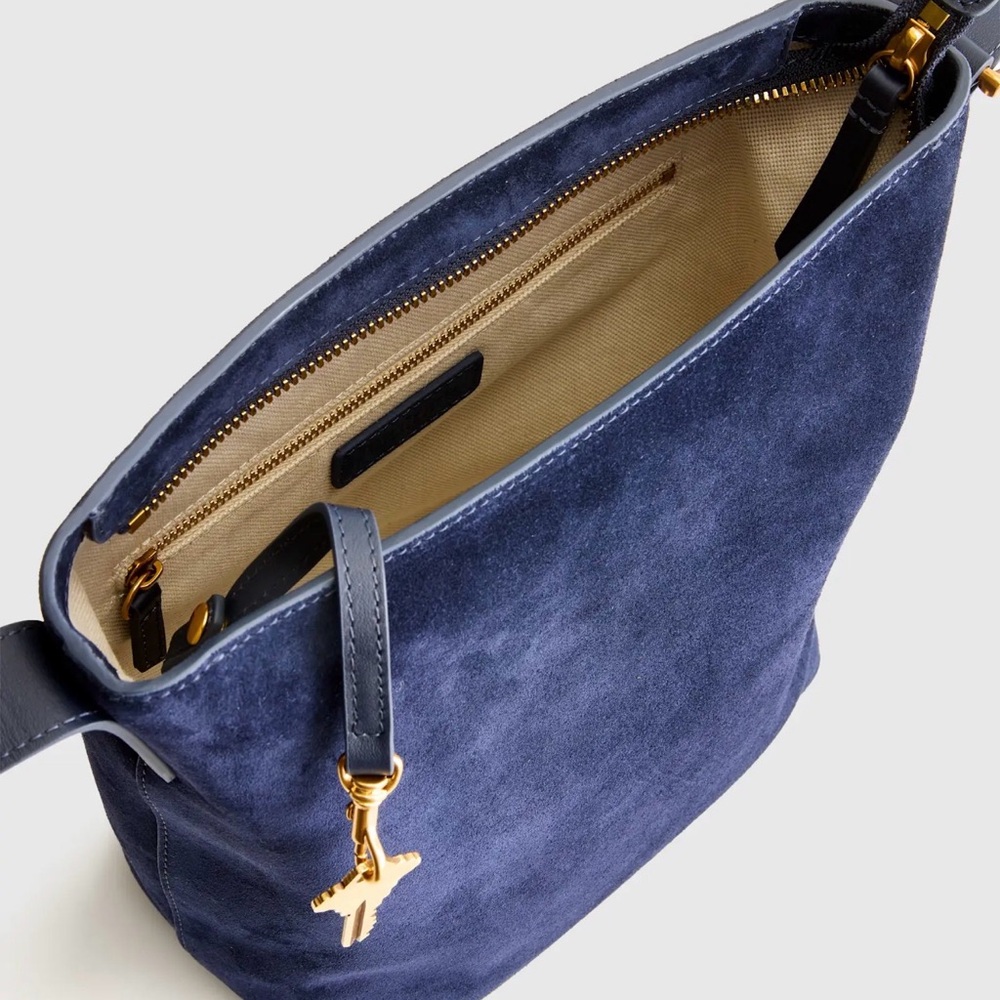 Quince Italian Suede Bucket Crossbody Bag in Navy - Picture 5 of 8